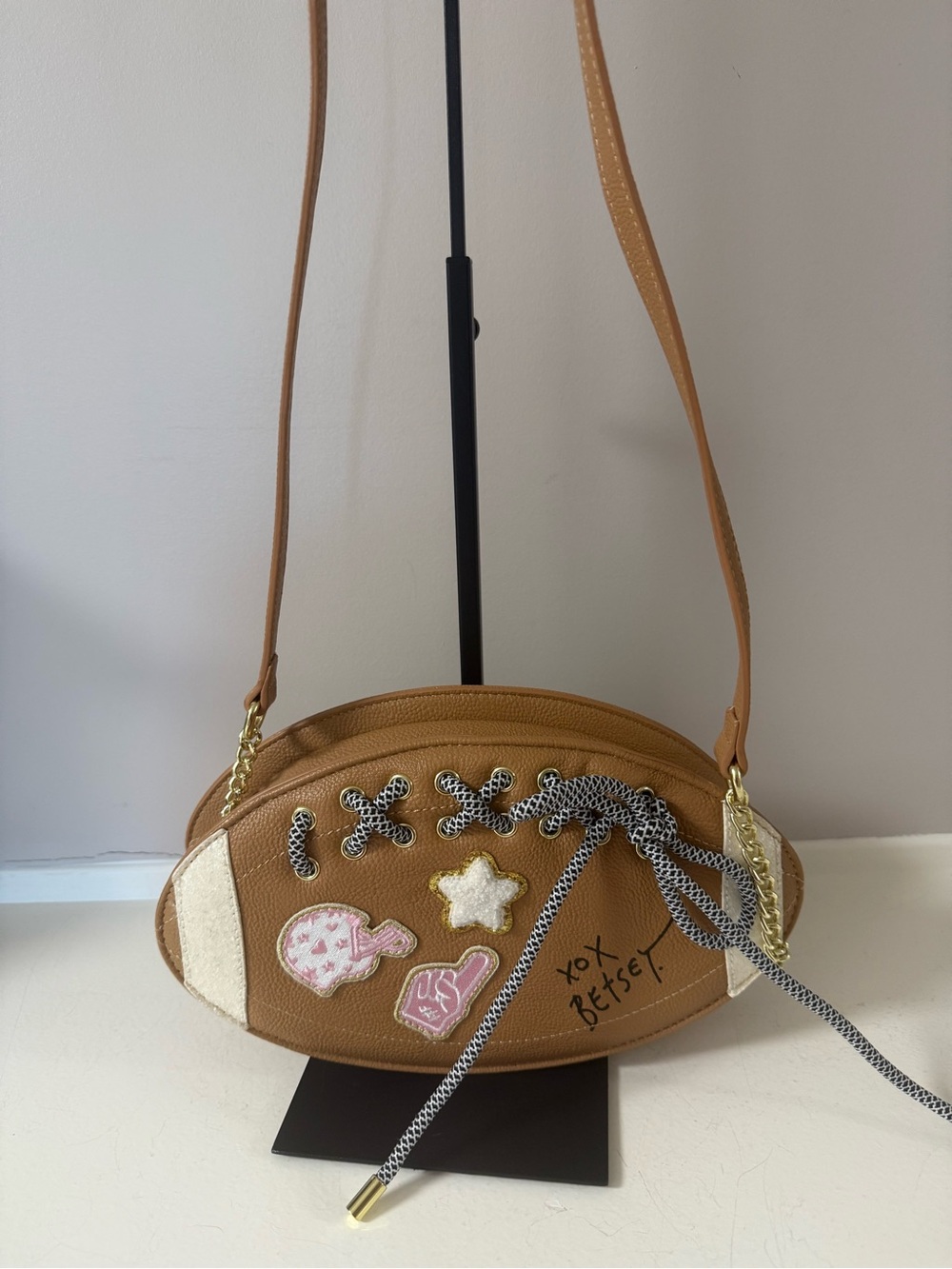 NWOT! Betsey Johnson Football Camel/Tan Crossbody with Patchwork and Star Accent